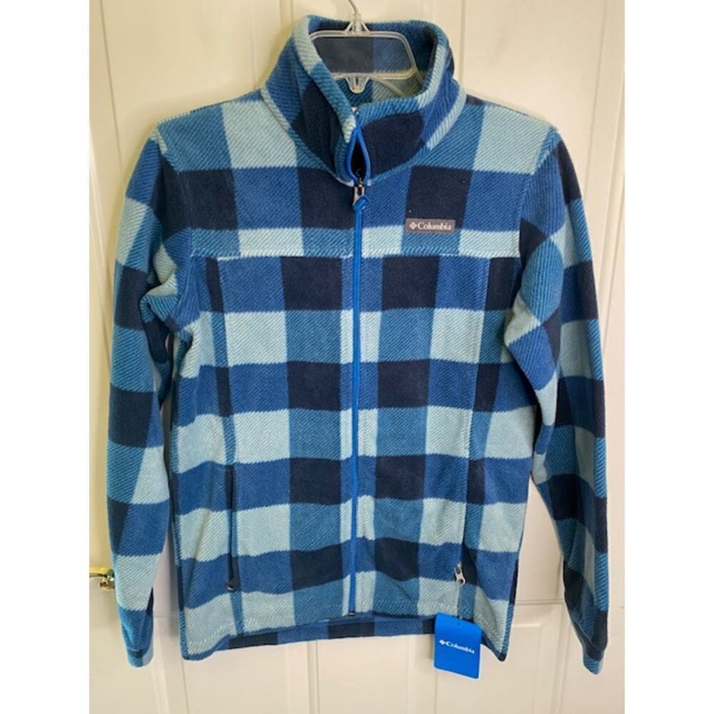 Columbia Youth Boys/Girls L Zing III Full Zip Fleece Jacket Buffalo Plaid Blue‎